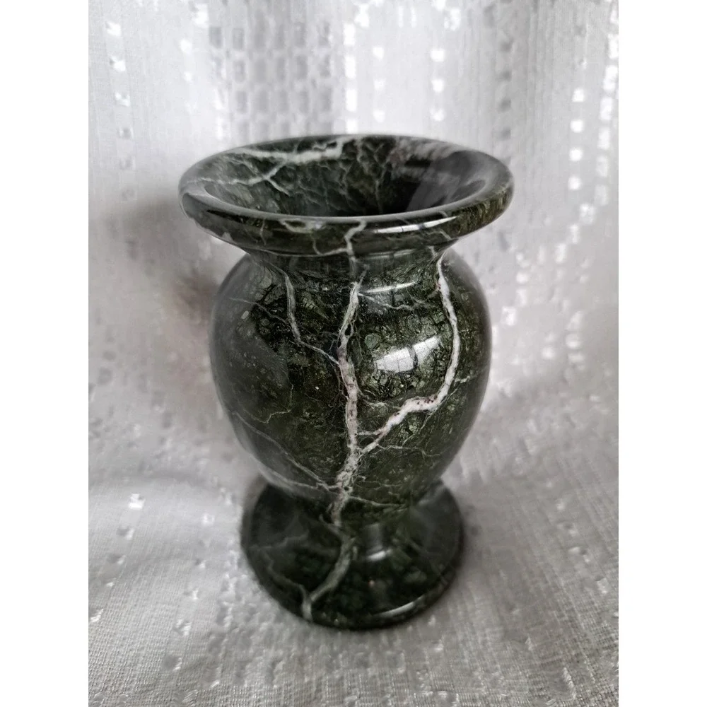 Hand-carved Zebra Marble Vase Dark Green Heavy Natural Stone Made In Pakistan 5